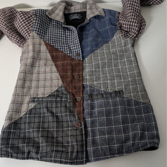 Sacred Threads Patchwork Plaid Jacket Womens Size Small/Medium Gray Fleece Lined - Picture 2 of 9